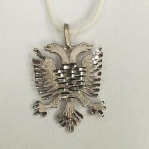 14K White Gold Albanian Eagle Pendant